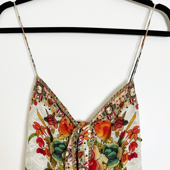 Camilla La Rosa Short Dress Tie Front 100% Silk Rhinestone Embellished 2 - Picture 3 of 10